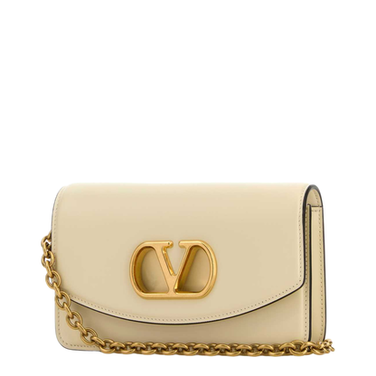 Ivory Leather Vlogo Signature Shoulder Bag