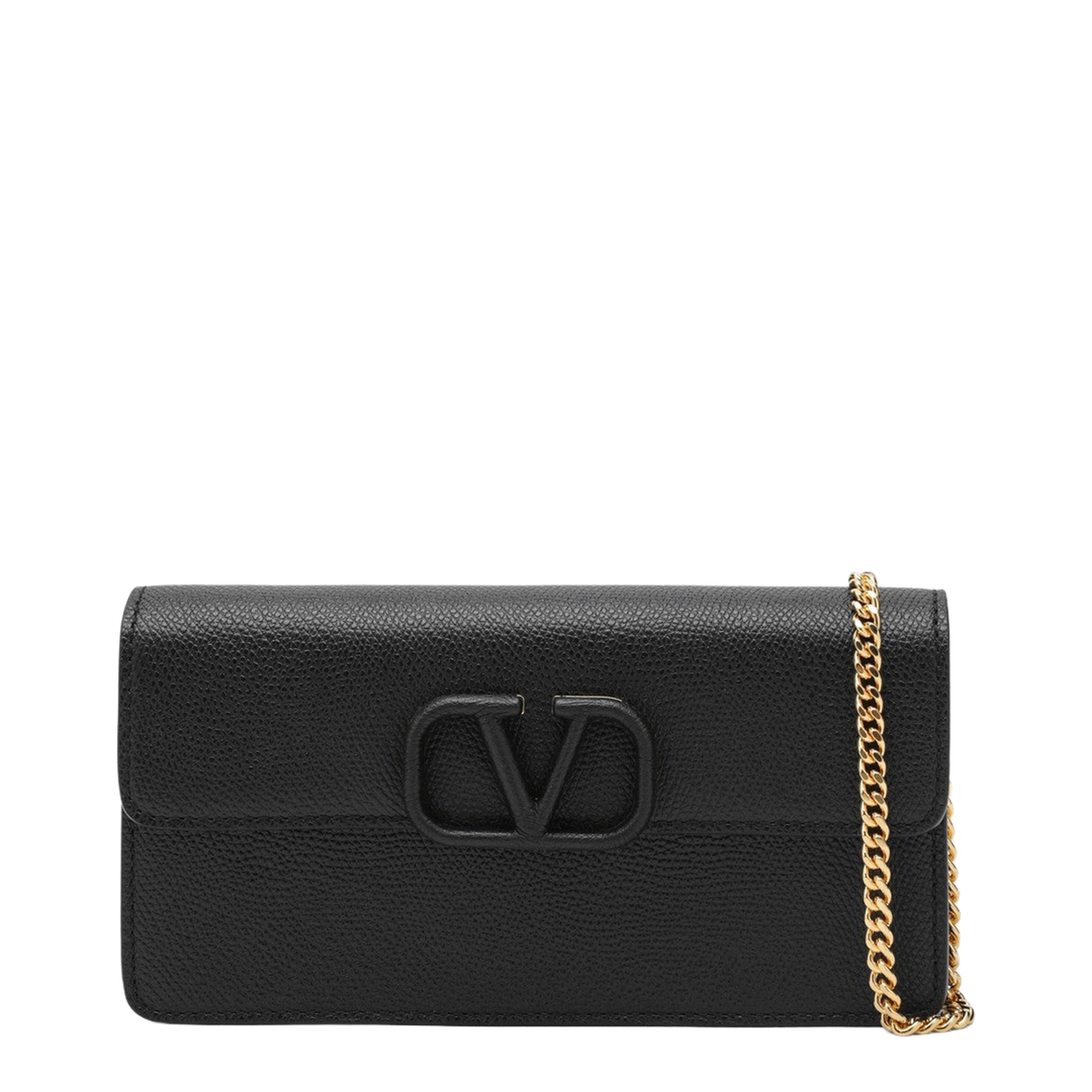 Vlogo chain wallet in black leather