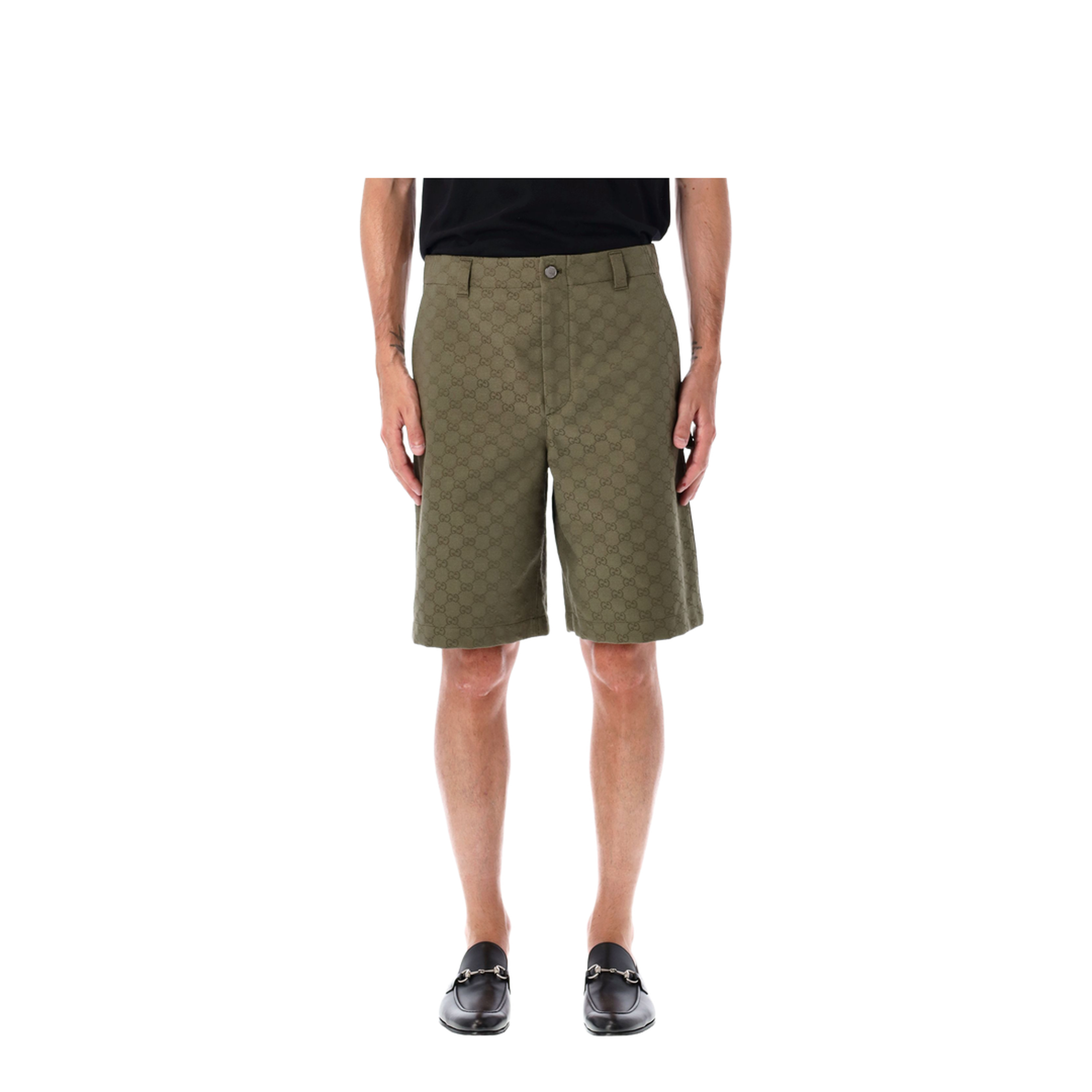 GG Canvas Shorts in Forest Green