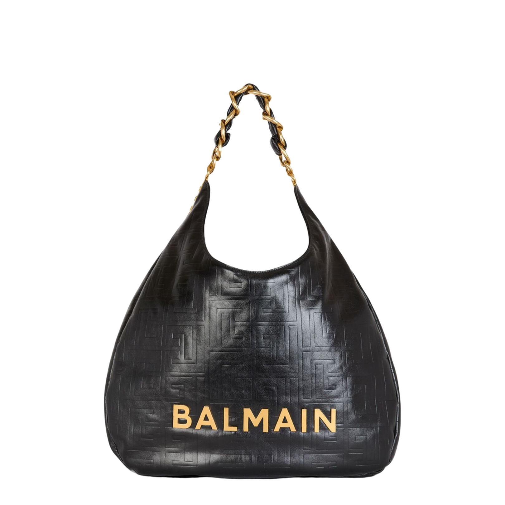 Quilted Logo Lettering Leather and Chain-Link Top Handle Bag