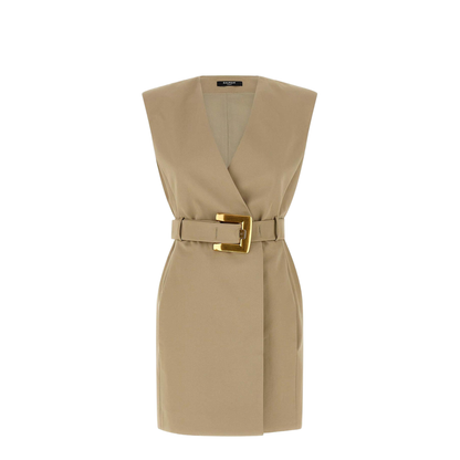 Belted Cotton Mini Dress Beige