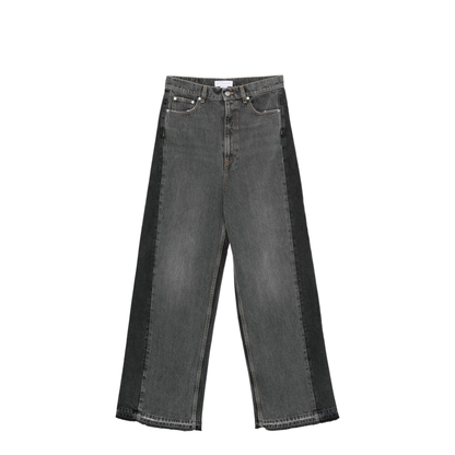 Two-Tone Black Wide-Leg Denim Jeans