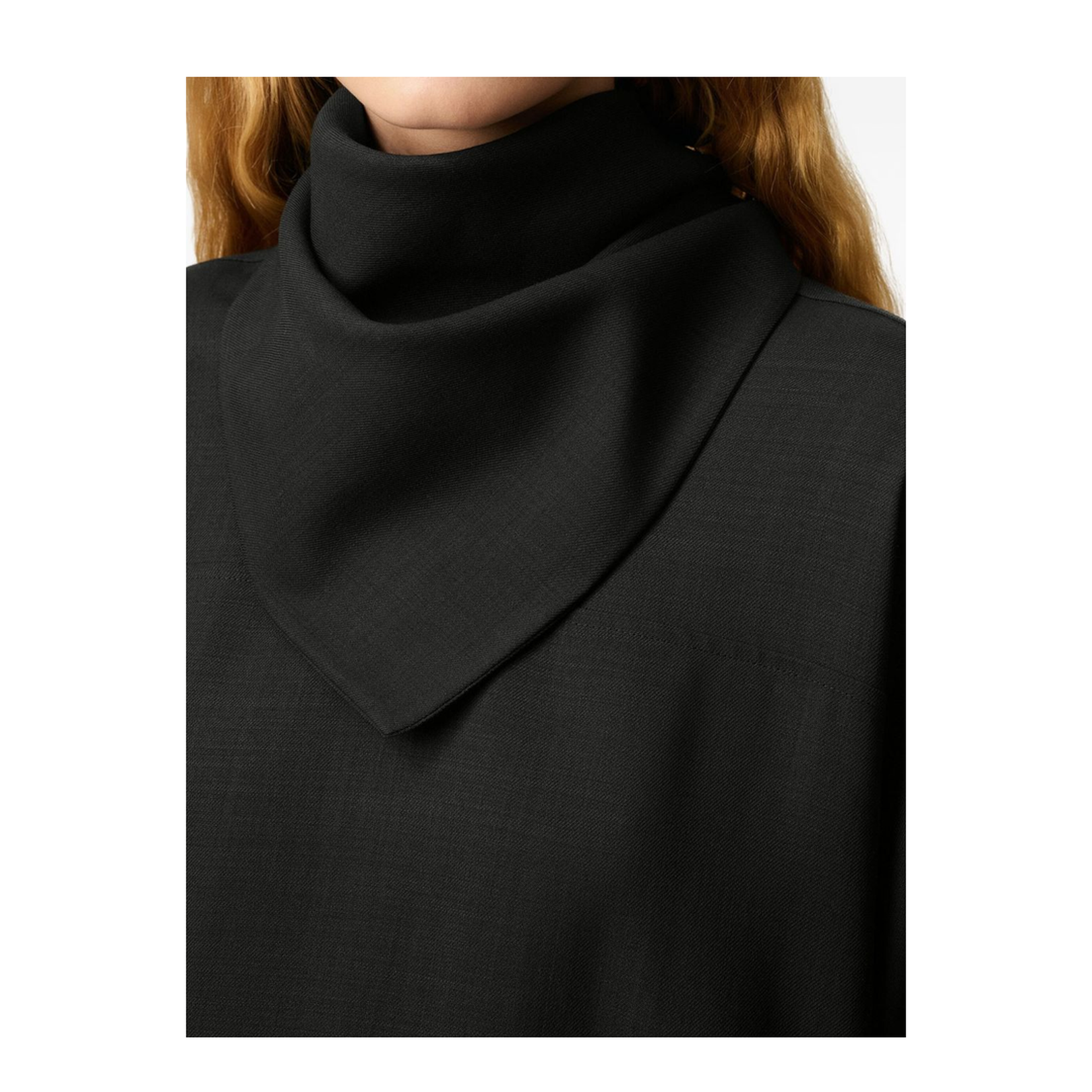 Black Wool Long Sleeves Bandana Blouse
