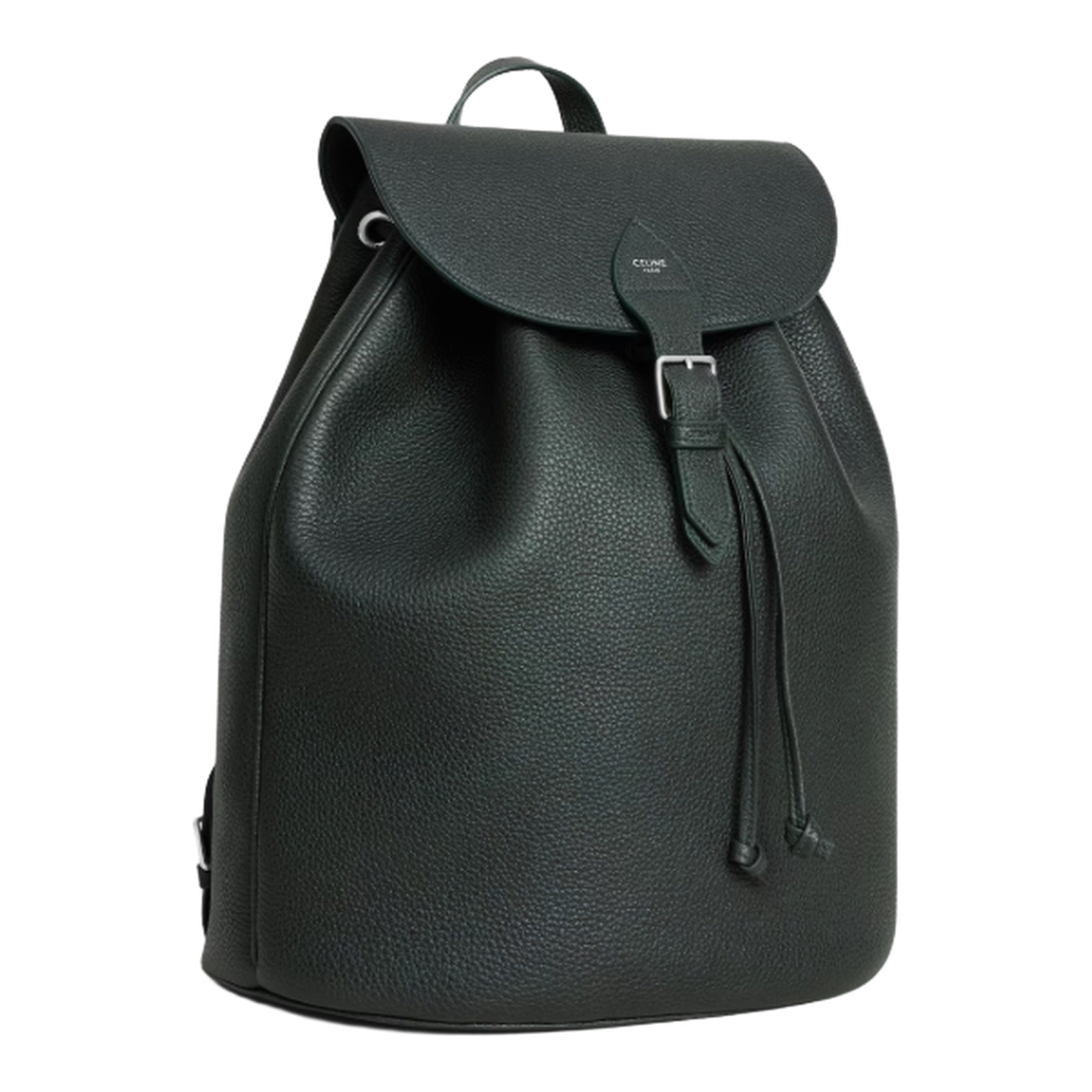 Large Backpack Folco in Grained Calfskin - Night Green
