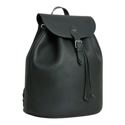 Large Backpack Folco in Grained Calfskin - Night Green