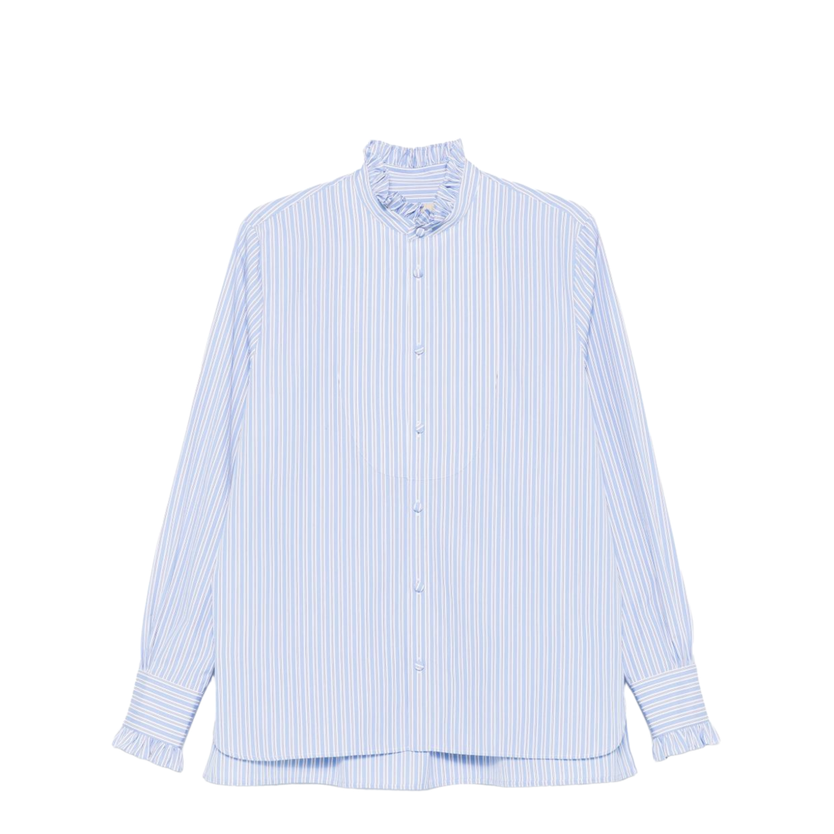 Striped Cotton Shirt With Ruffles - Sky Blue