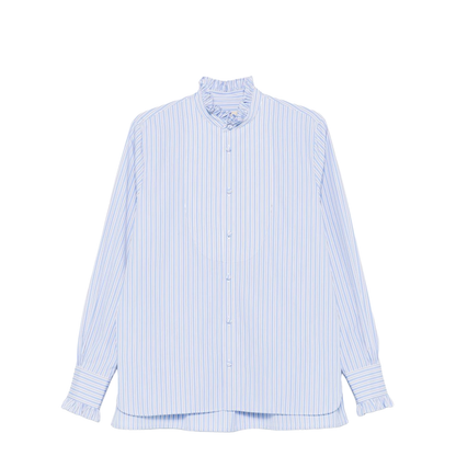 Striped Cotton Shirt With Ruffles - Sky Blue