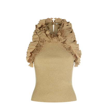 Luna Metallic Ruffle Tank Top Beige