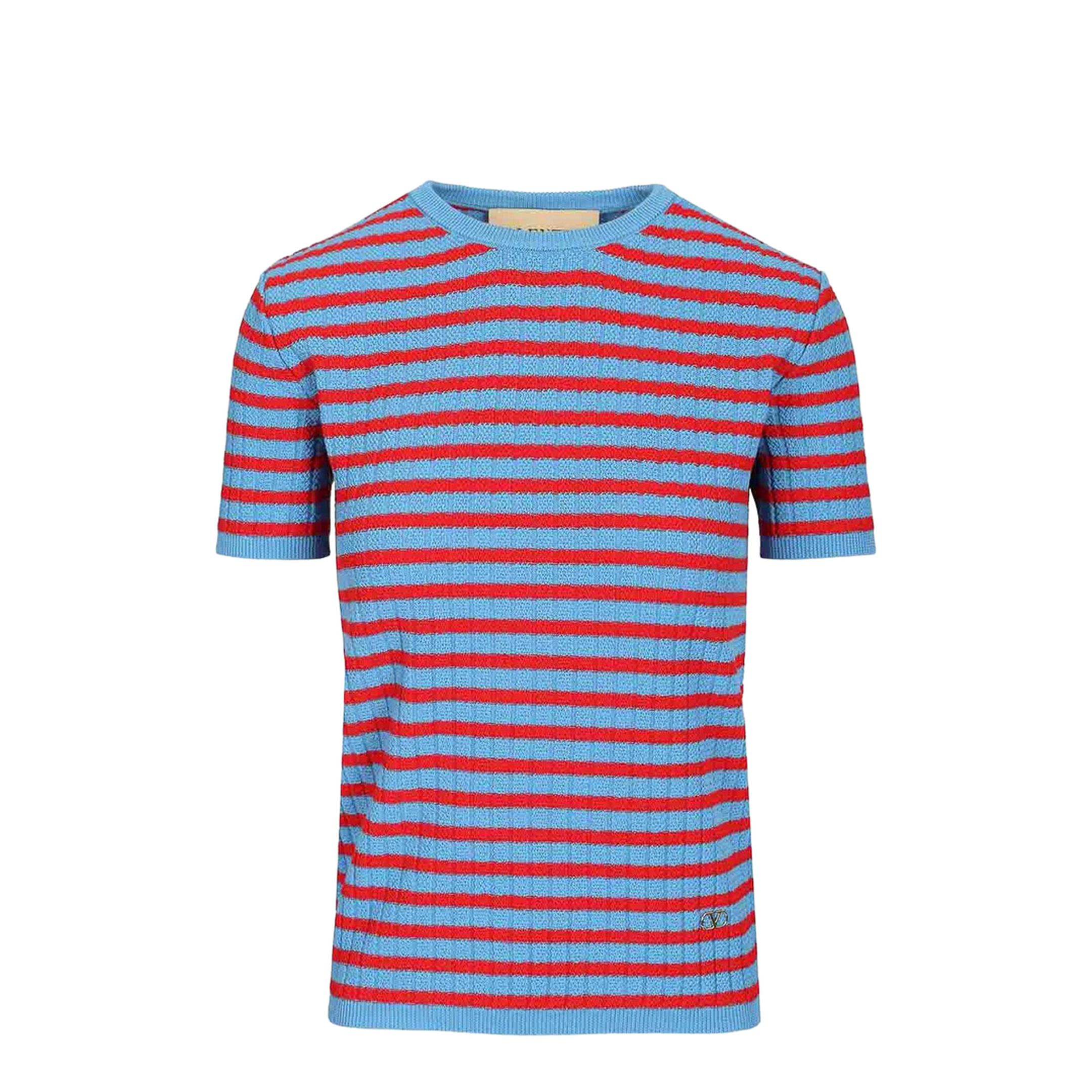 Women's Ribbed Striped Cotton T-Shirt Red/Blue
