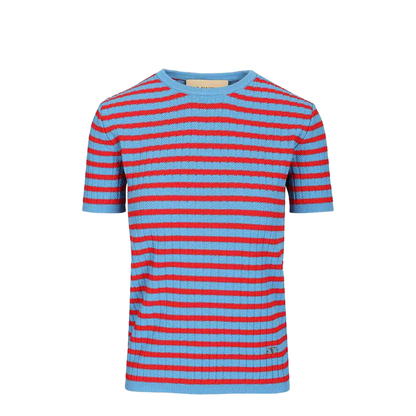 Women's Ribbed Striped Cotton T-Shirt Red/Blue