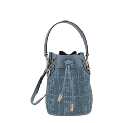Mon Tresor Mini Raffia-Effect Bucket Bag - Blue
