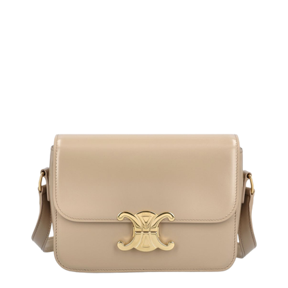 Triomphe Shiny Calfskin Crossbody Bag - Safari