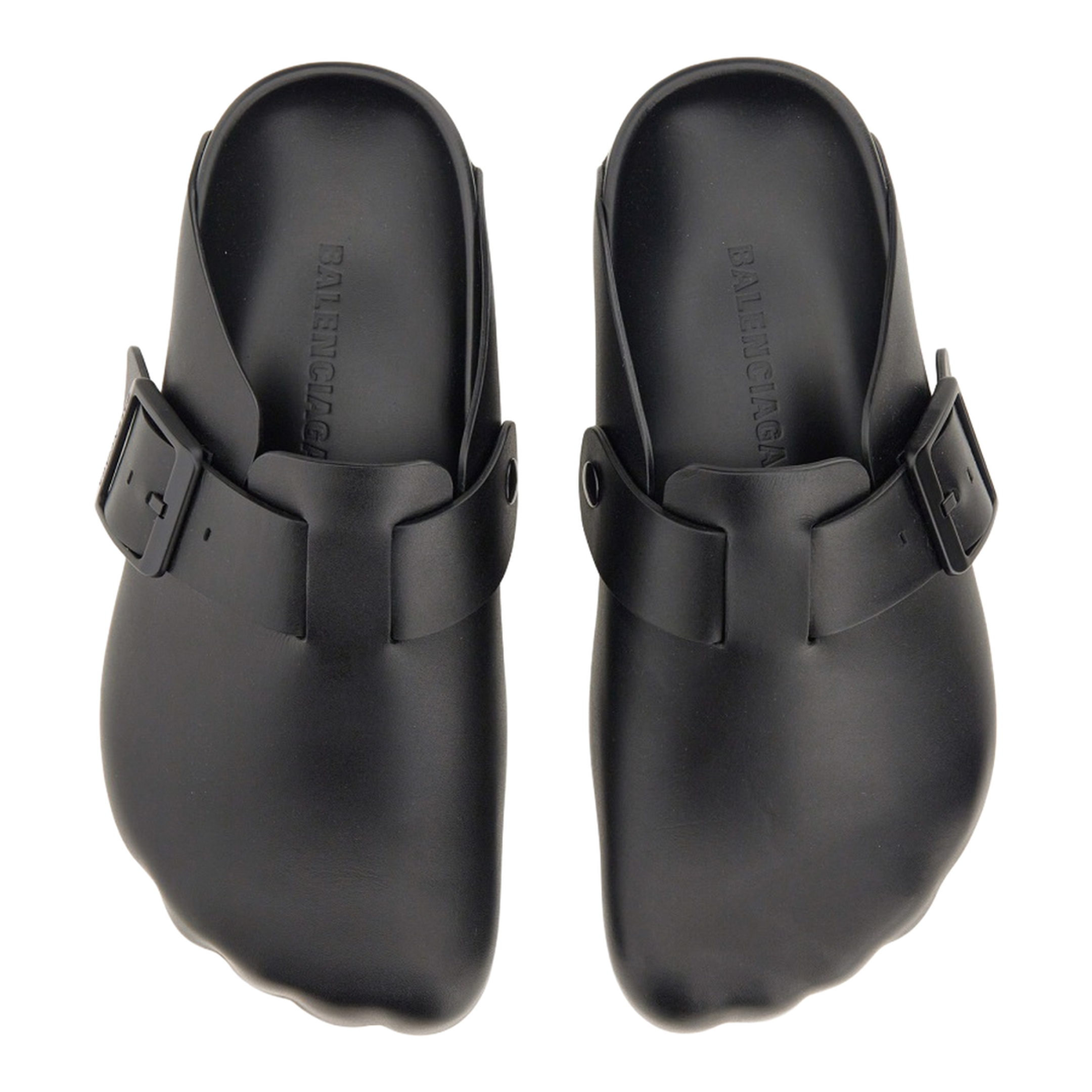 Balenciaga Black Sunday Clogs with Logo Strap