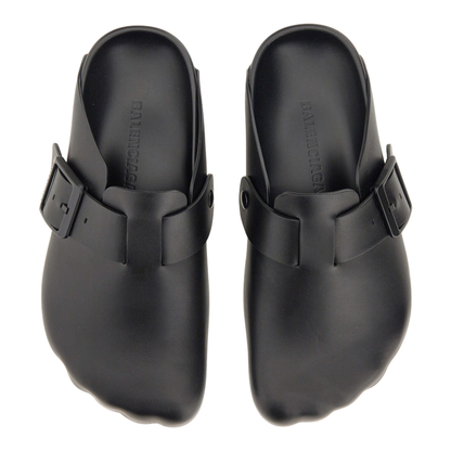 Balenciaga Black Sunday Clogs with Logo Strap