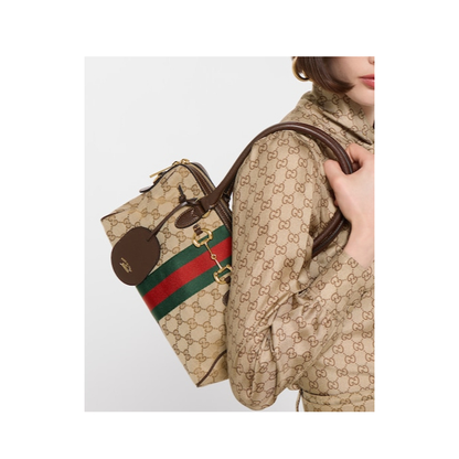 Borsetto Medium Boston Bag in Sand and Brown Canvas