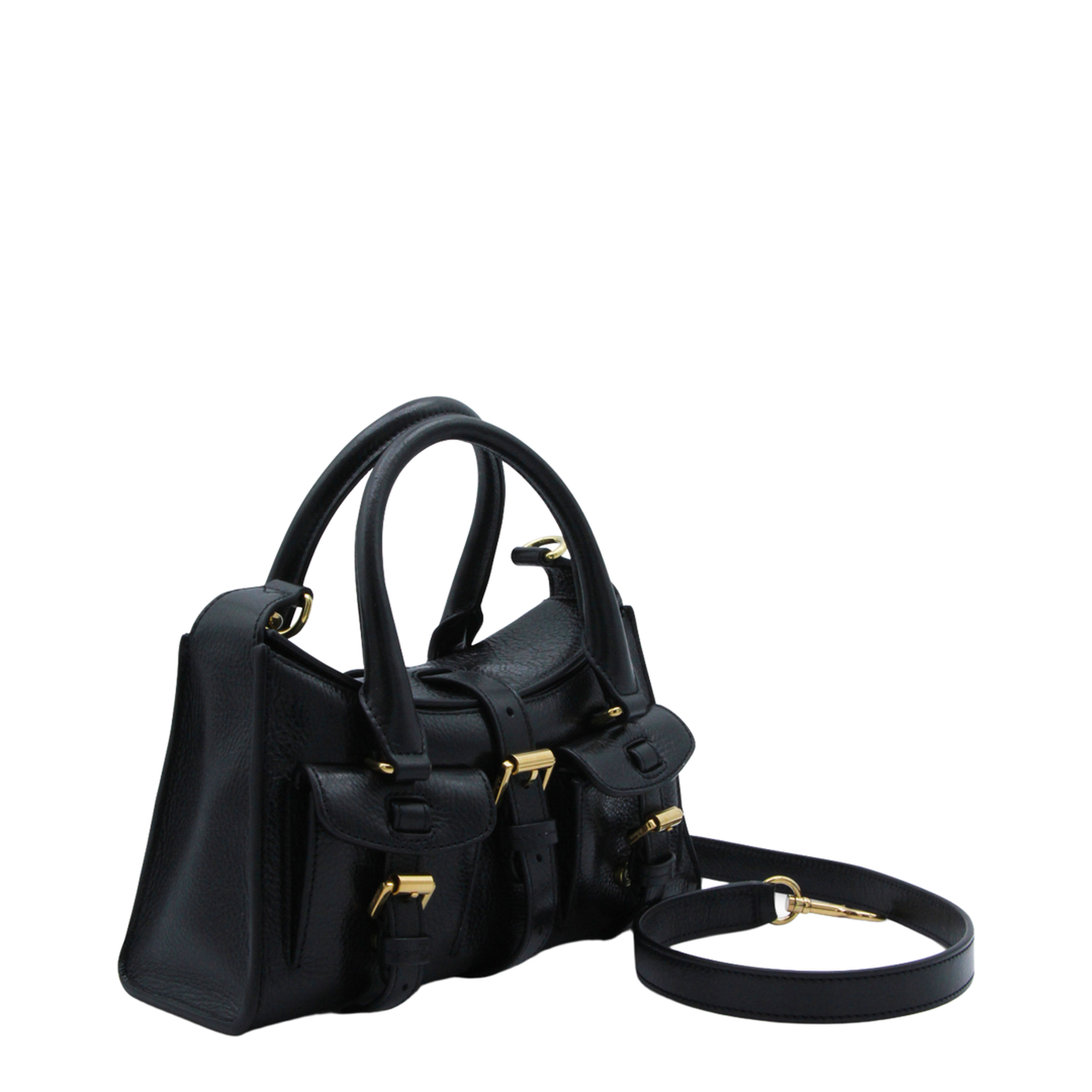 Mini Roxanne High Shine Leather Handbag - Black