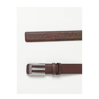 Logo Buckled Paisley Print Reversible Belt