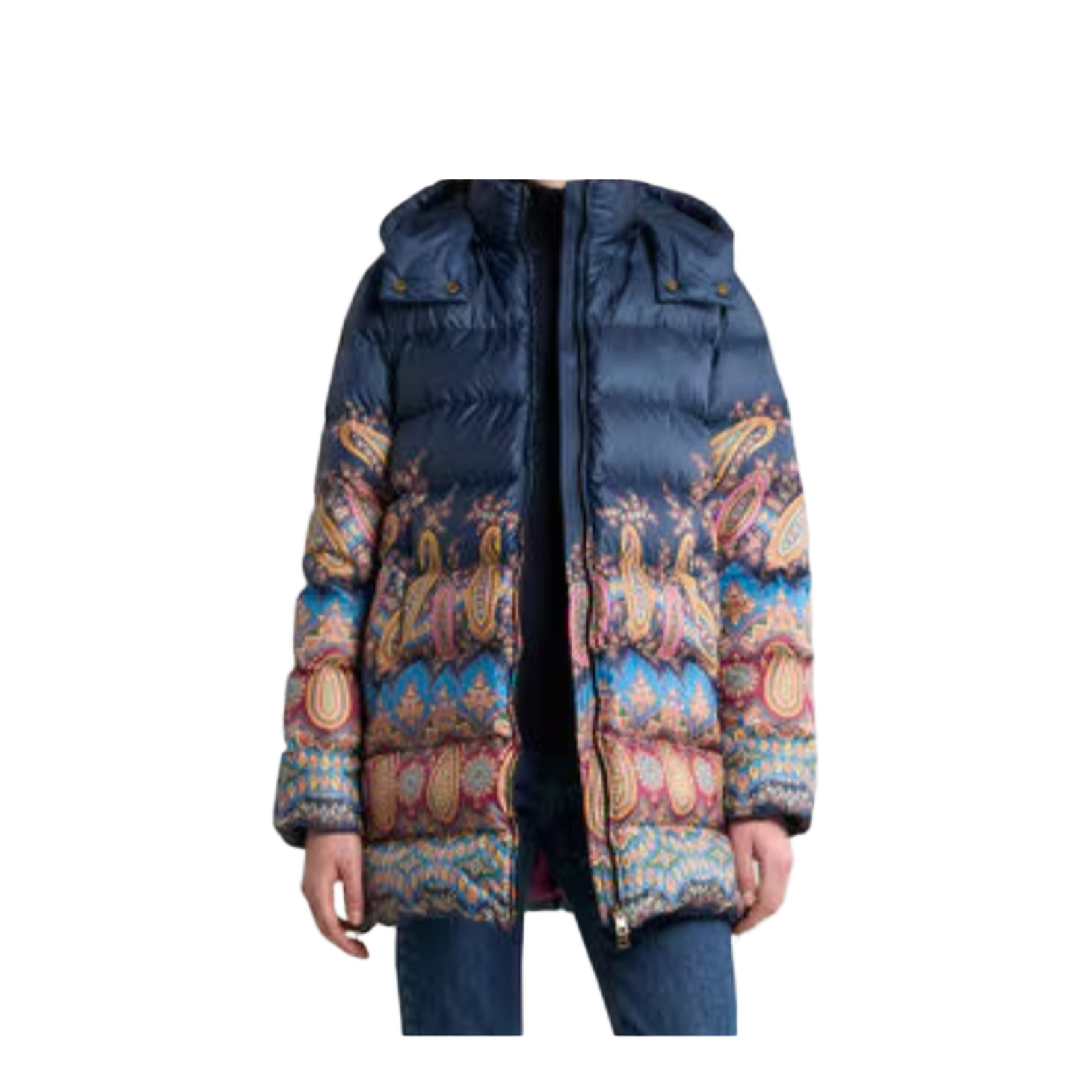 Down Jacket with Hood and Placed Print