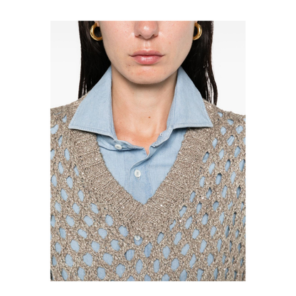 Open-knit V-necked Sweater