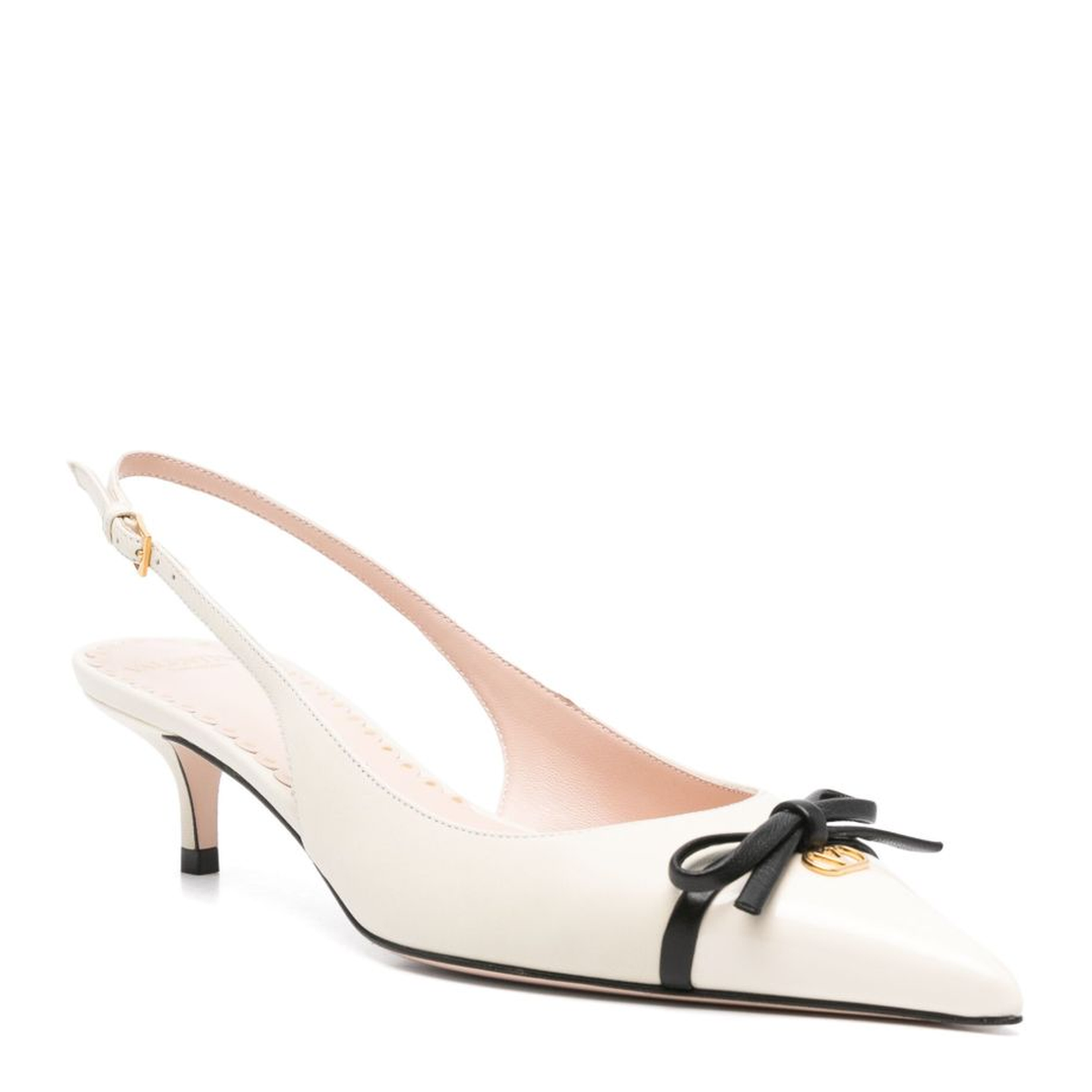 Buckle-Fastening Slingback Strap Leather Sole VLogo Signature Kitten Heel