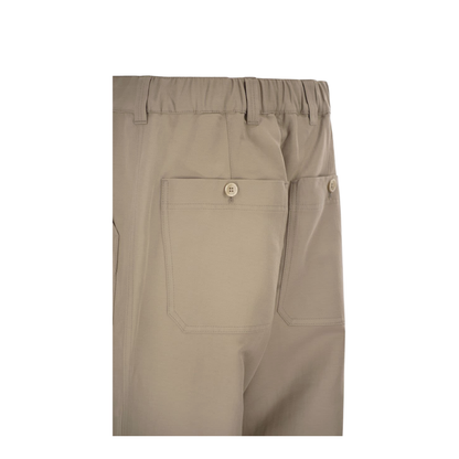 Cotton and linen drill trousers with patch pockets and drawstring