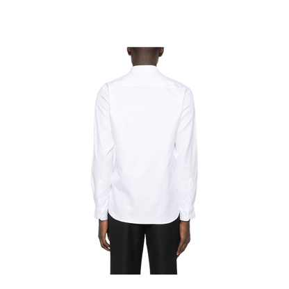 White Mandarin Collar Long Sleeve Button Fastening Shirt