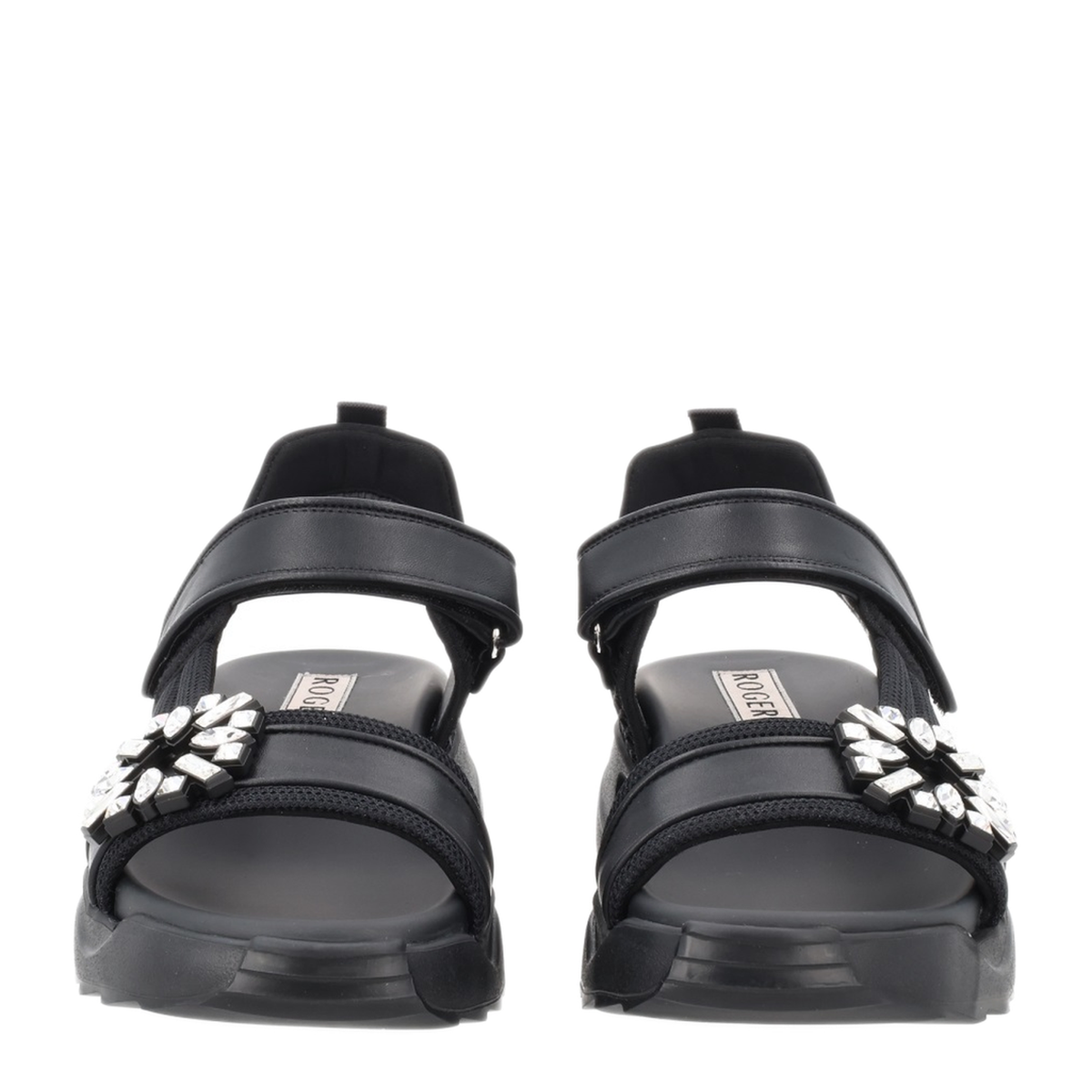 On The Run Black Leather And Textile Sandals