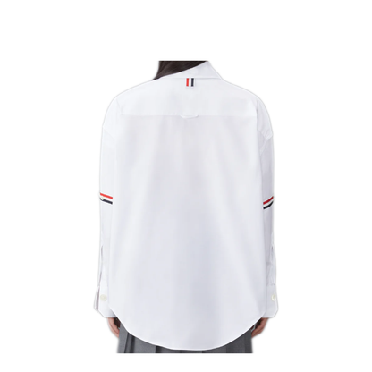 MAYFEYR - Thom Browne - Supersized Point Collar Shirt With Rwb Grosgrain Armbands In Oxford - FLL079EF0313100