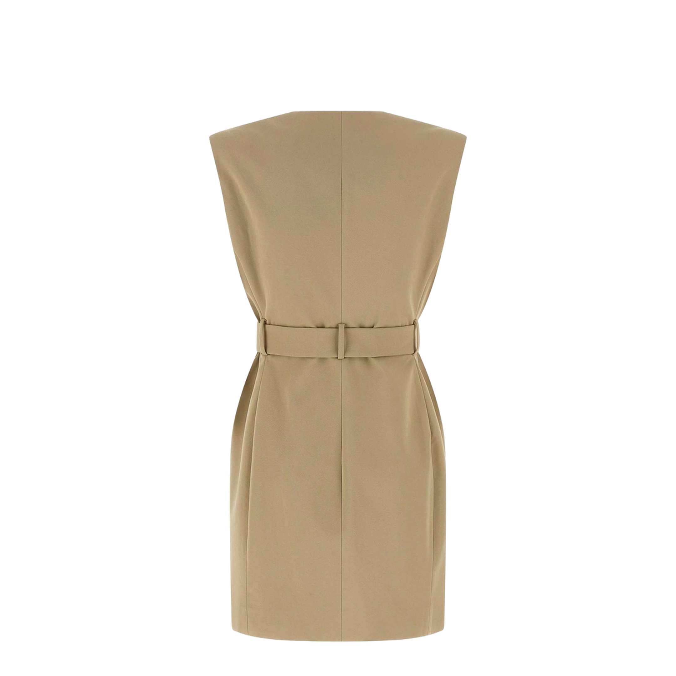 Belted Cotton Mini Dress Beige