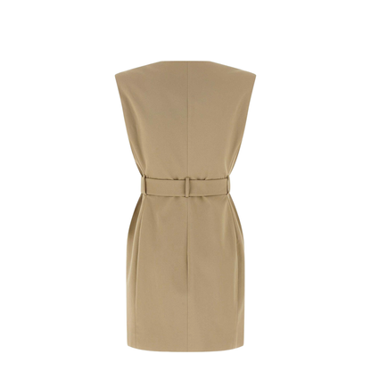 Belted Cotton Mini Dress Beige
