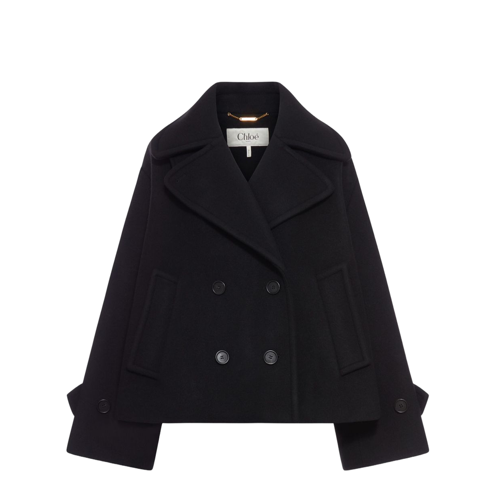 Oversized Wool Short Coat - Black