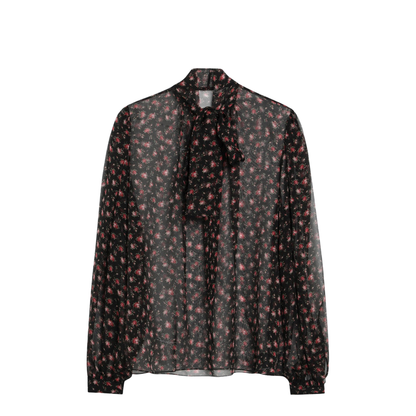 MAYFEYR - Dolce & Gabbana - Black Chiffon Blouse With Small Rose Print - F7BJ2TIS10IHN5XJ
