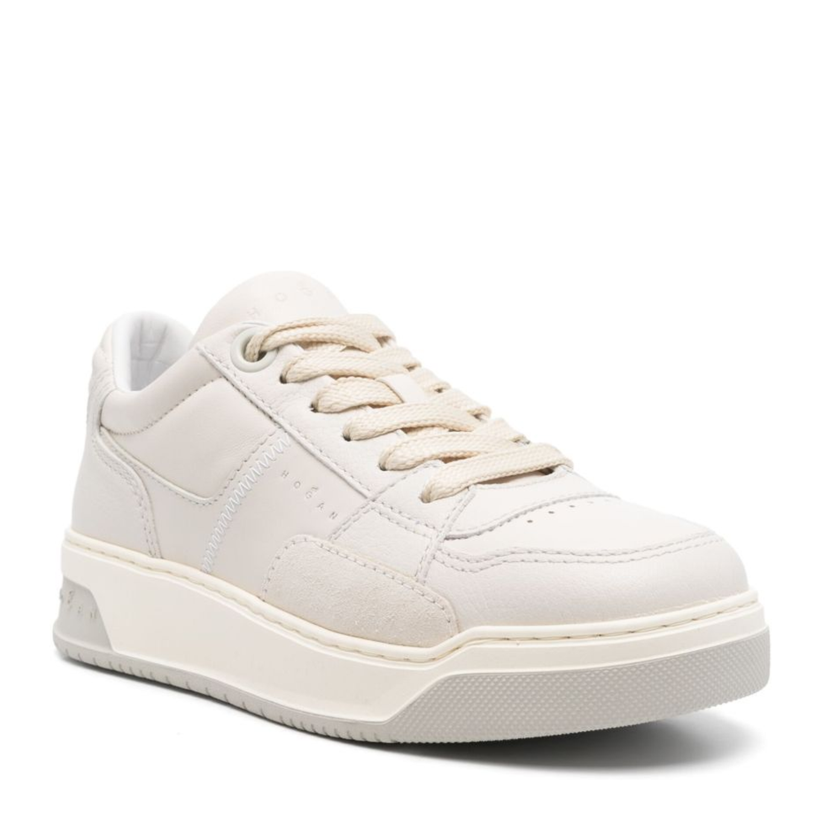 Light Beige Front Lace-Up Fastening Perforated Toebox