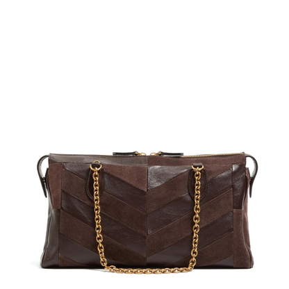 MAYFEYR - Valentino - Panthea Medium Shoulder Bag In Suede And Nappa Leather With Chevron Motif - WB0S70DED