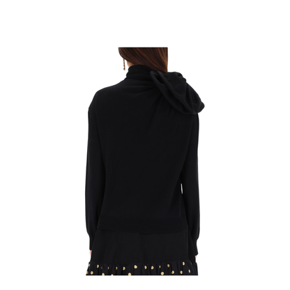 Black Turtleneck Sweater with Flower Detail