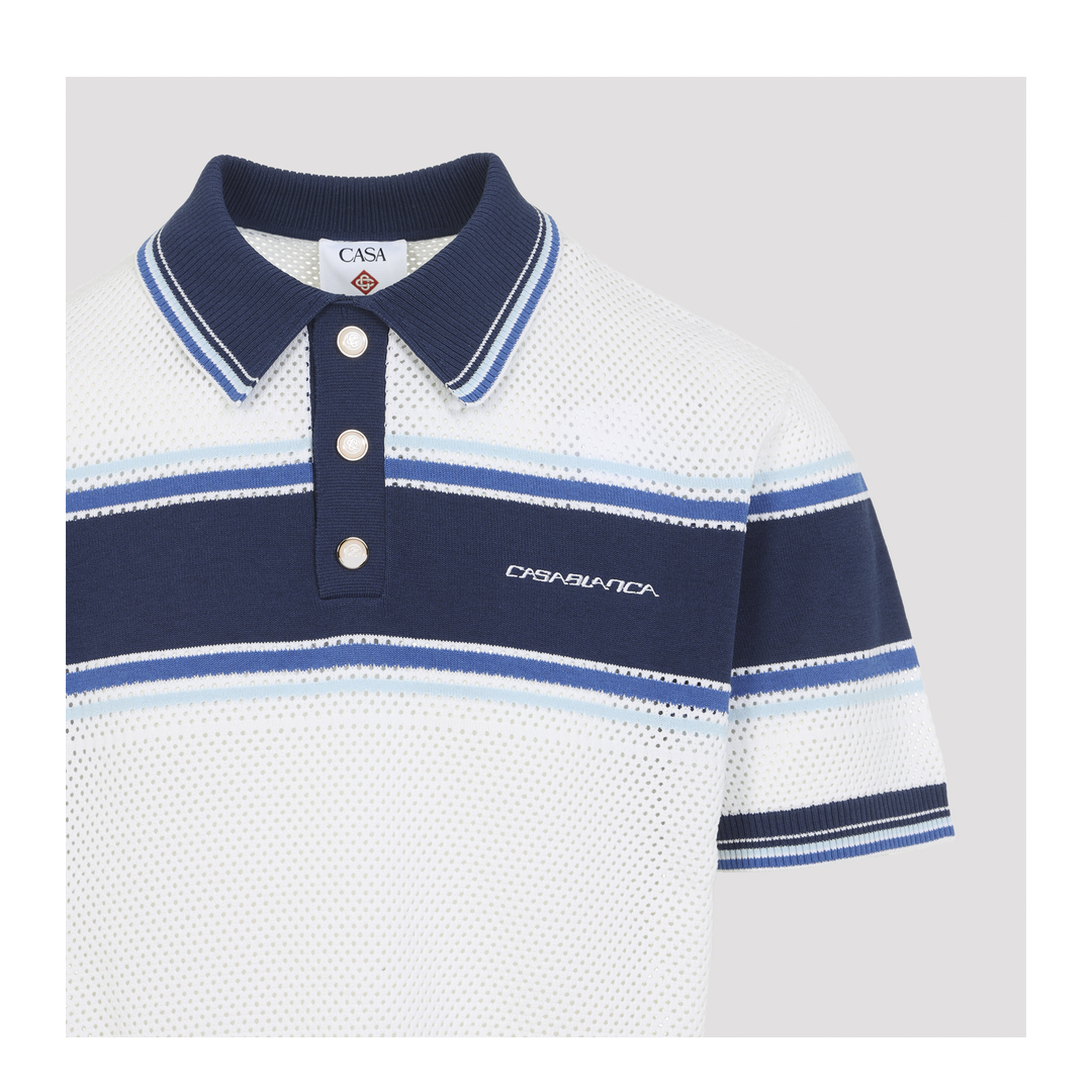 MAYFEYR - Casablanca - Mesh Stripe Polo - MSS26KW130401WHITE