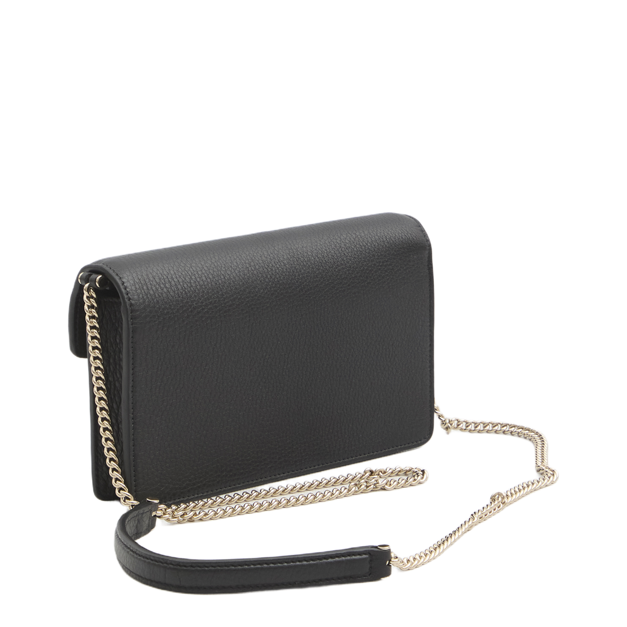Wallet on chain in black leather