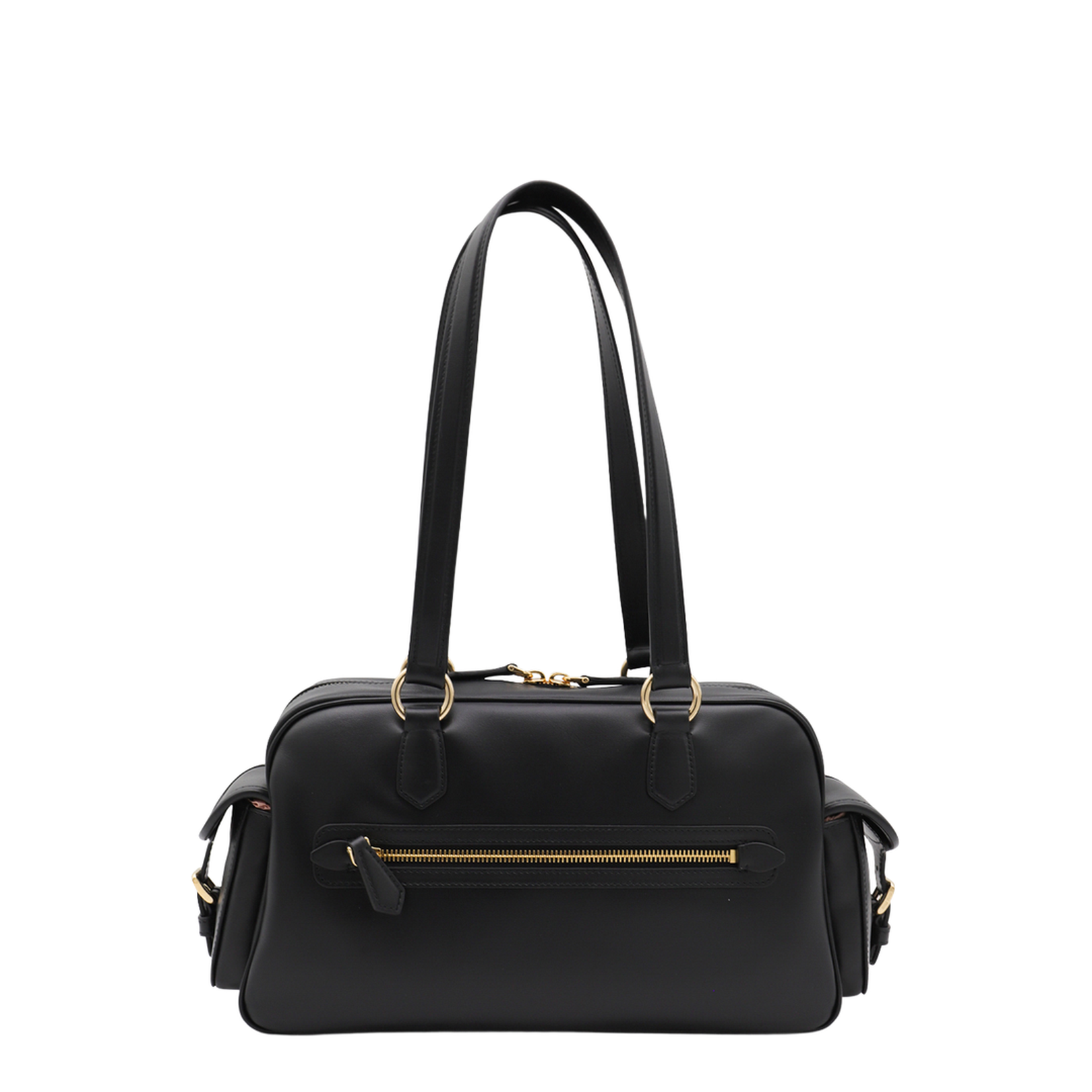 Black Pocket Nappa Leather Top-handle Bag