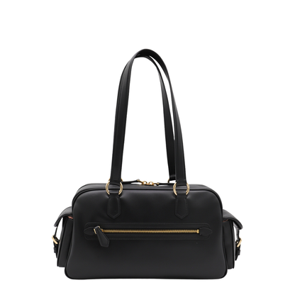 Black Pocket Nappa Leather Top-handle Bag