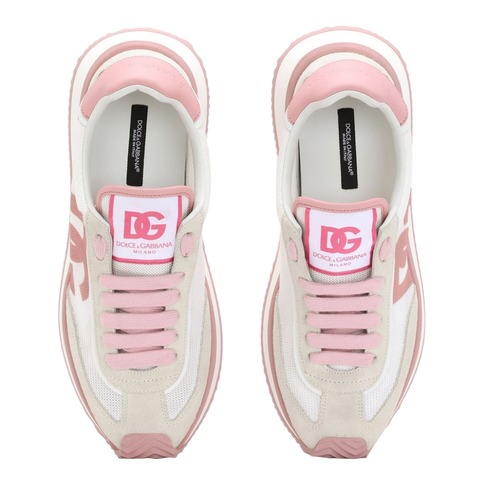 White and Pink DG Logo Sneakers