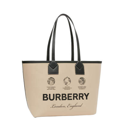 Label Print Cotton Medium London Tote Bag