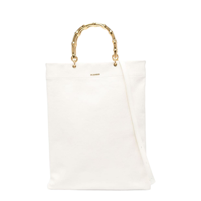 White Tote Bag with Bamboo Handles
