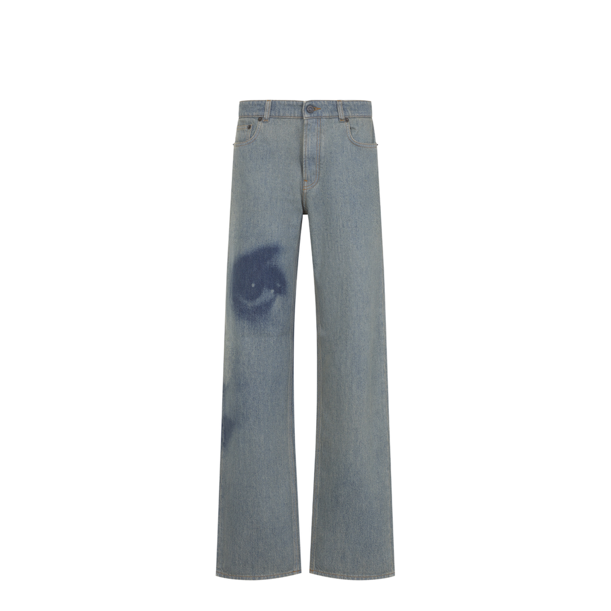 Straight Leg Denim Pant With Face Print
