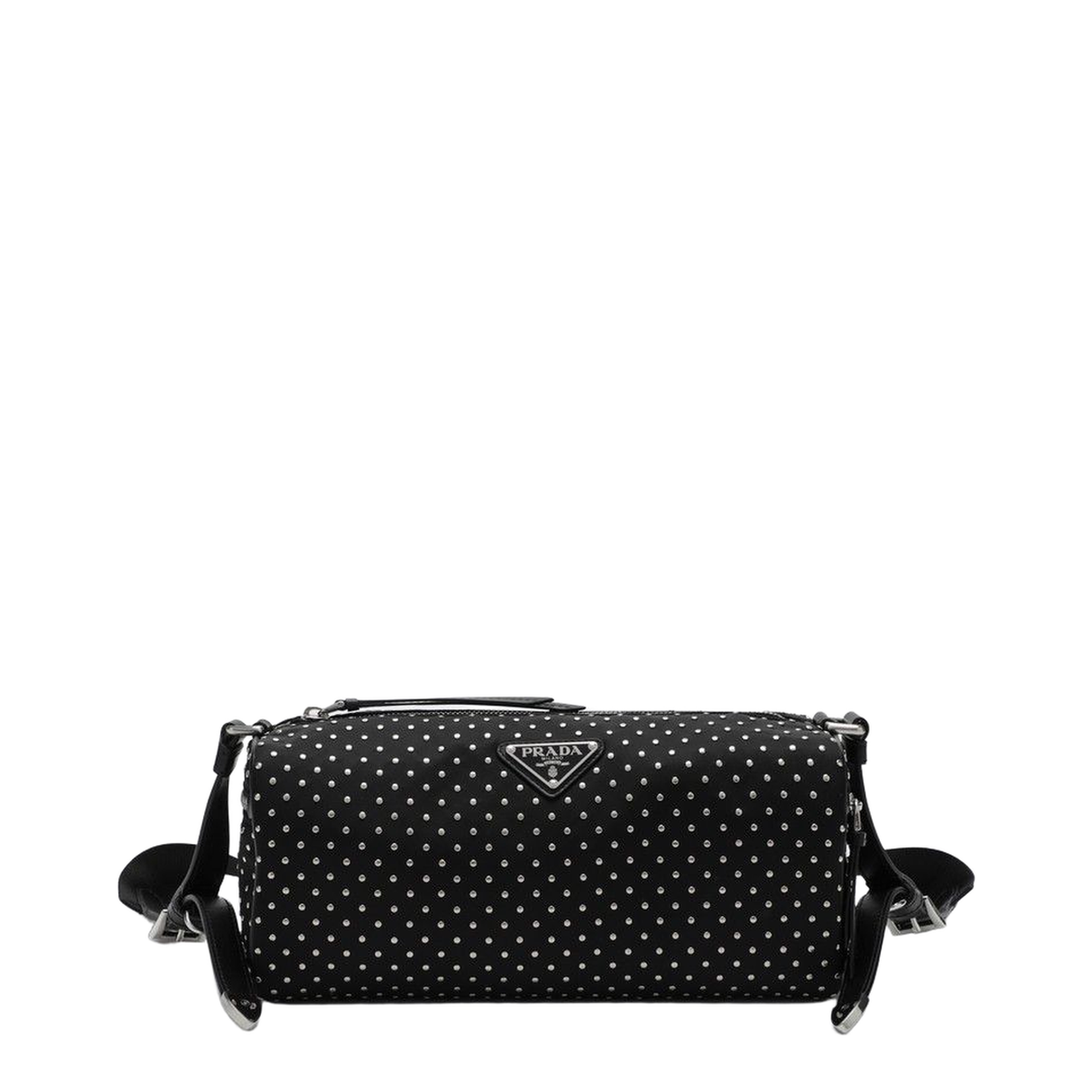 Black Re-Nylon Shoulder Bag with Studs
