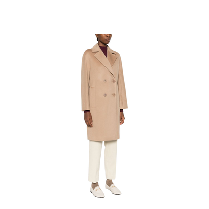 Double-breasted Wool Coat In Brown