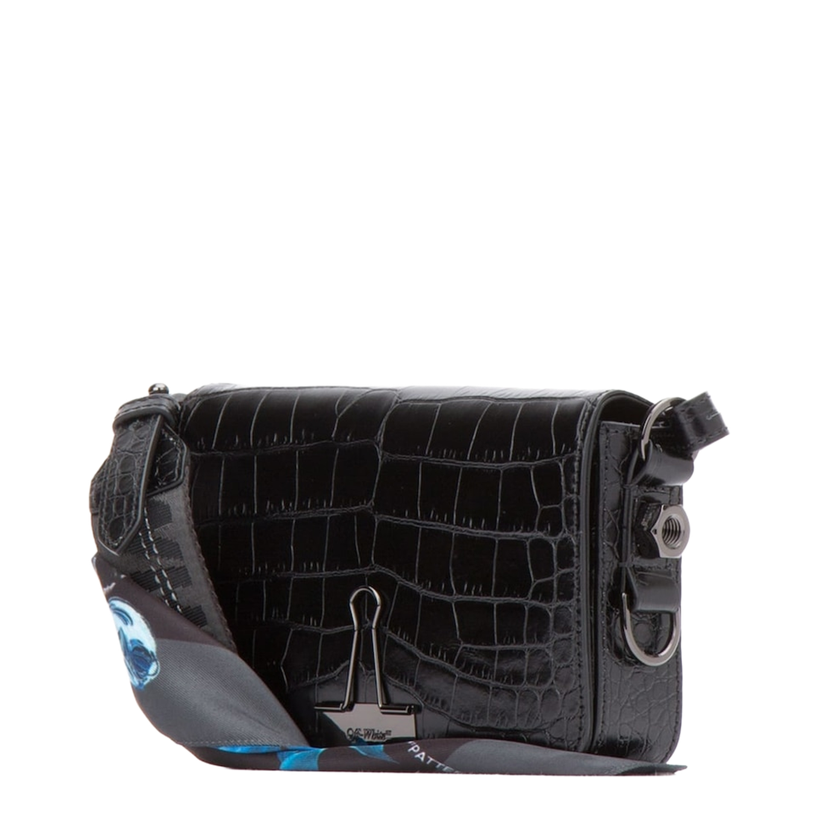 Black Crocodile Pattern Clip Crossbody Bag