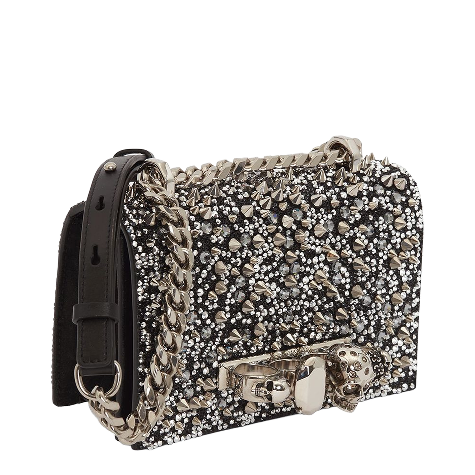 Crystal-Embellished Mini Jewelled Satchel in Black
