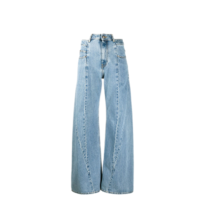 Blue Denim Regular-waisted Wide-leg Jeans