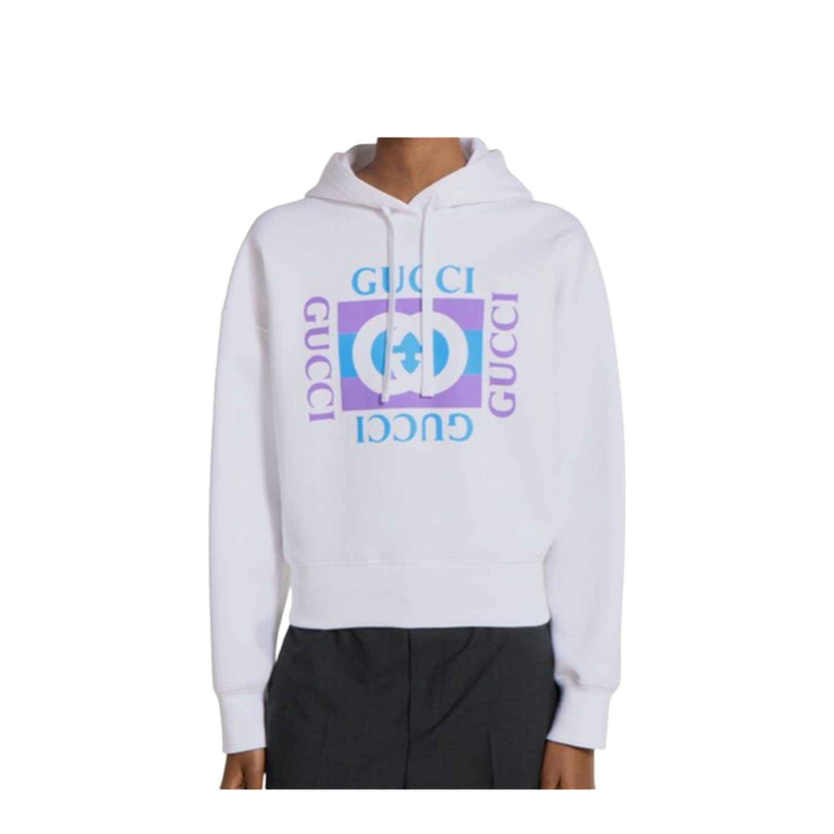Cotton Hooded Sweatshirt with Print in White