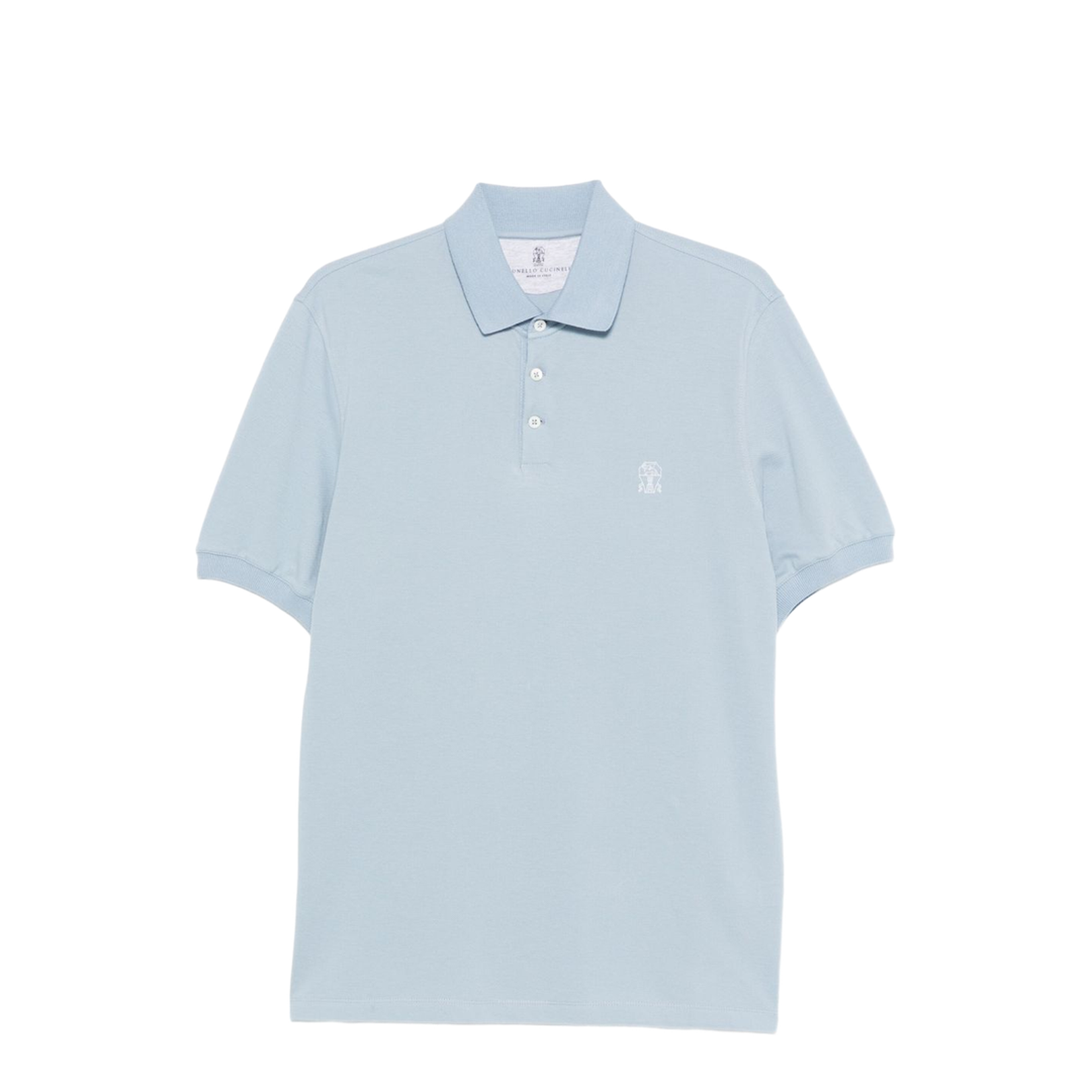 Light Blue Cotton Short Sleeve Polo Shirt with Embroidered Detail